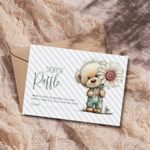 Grå ränder Teddy Daisy Baby Shower Blöja Lotteri Tilläggskort