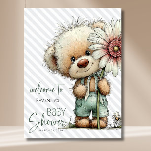 Grå Randig Björn Stor Tusenskönas Babyshower Välko Poster