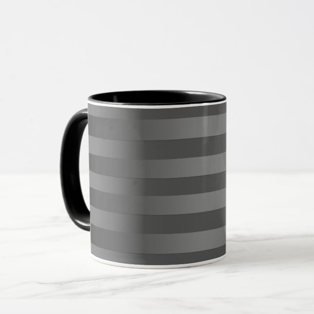 Grå, randig, gradient, grå ränder, enkel mugg (Framsida vänster)