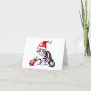 Grå randig jul tomte lilla kattunge BLANK Helgkort