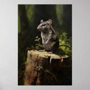 Grå råtta på stubbe i skogen Väggtryck, Mörkt Poster