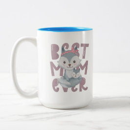 Grå Rävhona och Unge - Världens Bästa Mamma Två-Tonad Mugg