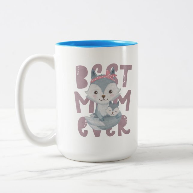 Grå Rävhona och Unge - Världens Bästa Mamma Två-Tonad Mugg (Vänster)