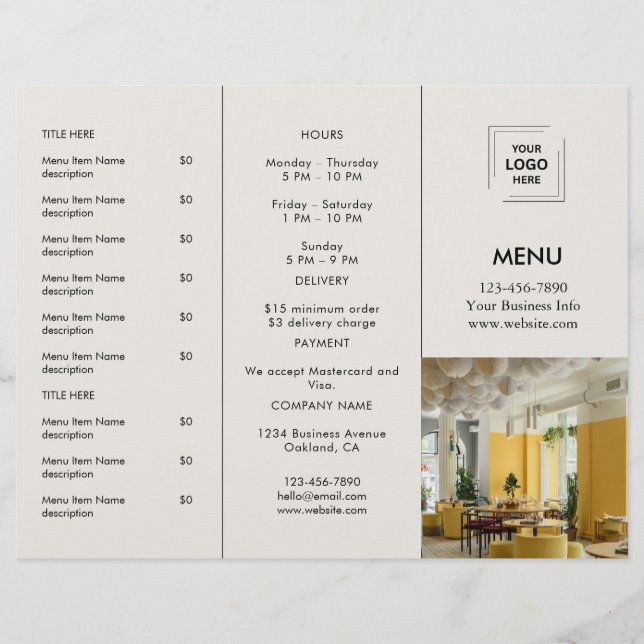 Grå Restaurang Foto Logo Takeaway Meny Design (Framsida)