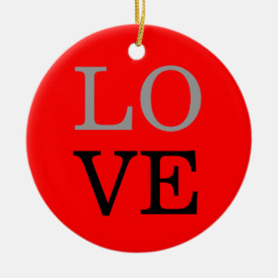 Grå Röd Bakgrund Kärlek Bröllop  Julgransprydnad Keramik