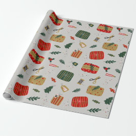 Grå röd och gyllene illustrerad jul  presentpapper