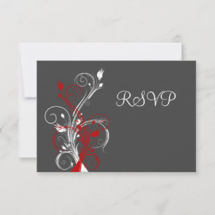 Grå, röd, vit blomster-RSVP-kort OSA Kort