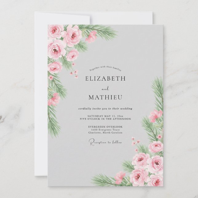 Grå romantisk tall vinterbröllop inbjudningar (Framsida)