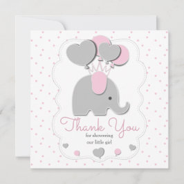 grå rosa babyflicka elefant tack kort