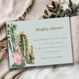 GRÅ ROSA BLOMMIG ÖKENKAKTUS DISPLAY BABYSHOWER TILLÄGGSKORT