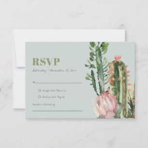 GRÅ ROSA BLOMMOR KAKTUSAR LÖV VATTENFÄRG RSVP OSA KORT