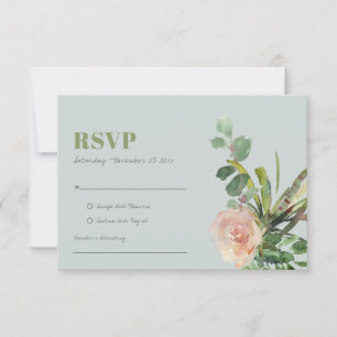 GRÅ ROSA BLOMMOR KAKTUSAR LÖV VATTENFÄRG RSVP OSA KORT