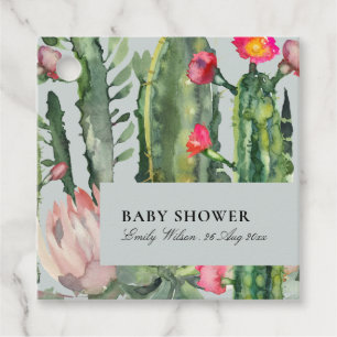 GRÅ ROSA BLOMMOR ÖKEN KAKTUSAR LÖV BABYSHOWER GÅVOR ETIKETTER