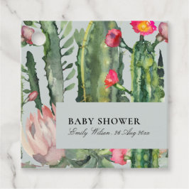 GRÅ ROSA BLOMMOR ÖKENKAKTUSAR LÖV BABYSHOWER GÅVOR ETIKETTER
