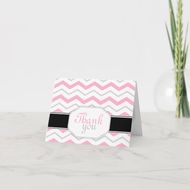 Grå & Rosa Chevron Trendiga Tacksamhetskort Tack Kort (Framsida)