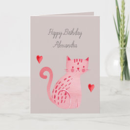 Grå Rosa Katt Hjärta Födelsedag  Kort