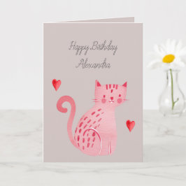 Grå Rosa Katt Hjärta Födelsedag Kort