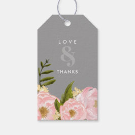 Grå |  Rosa Peonies Tack Bröllop Presentetikett