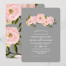 Grå | Rosa Peonies Watercolor Bröllop