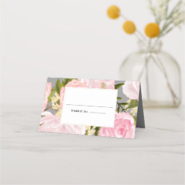 Grå |  Rosa Peonies Watercolor Bröllop Placeringskort