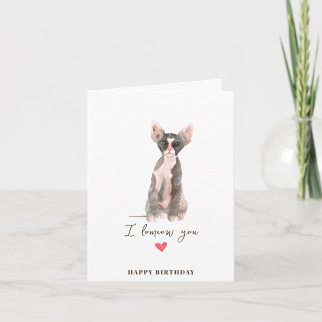 Grå Rosa Sphynx Katt Hjärta Valp Husdjur Födelseda Kort (Framsida)