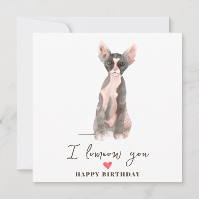 Grå Rosa Sphynx Katt Mamma Valp Husdjur Födelsedag Kort (Framsida)