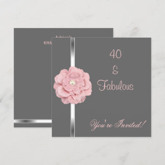 Grå Rosa Vit Pärl Blomma Fantastisk 40-årsfest Inbjudningar