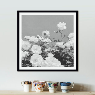 Grå Rosor Blommig Trädgård Foto Konsttryck Poster