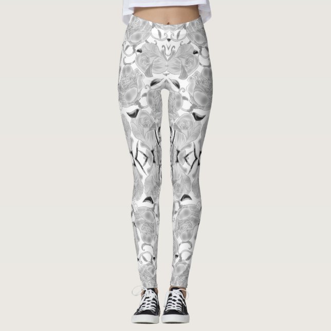 Grå rosor på vita Leggings (Framsida)