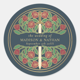 Grå Royal Medeltida Svärd Bröllop  Runt Klistermärke