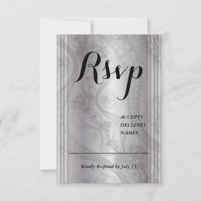 Grå RSVP-kort med spetsdetalj OSA Kort (Framsida)