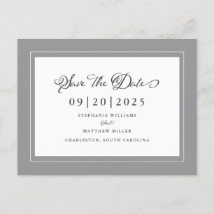 Grå Save The Date Elegant Bröllopschic Icke Foto Meddelande Vykort