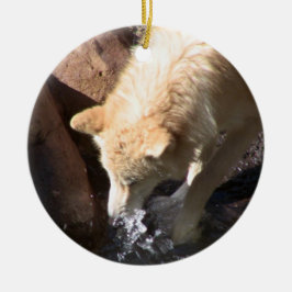 Grå serie för hotade arter för vargprydnad~ julgransprydnad keramik