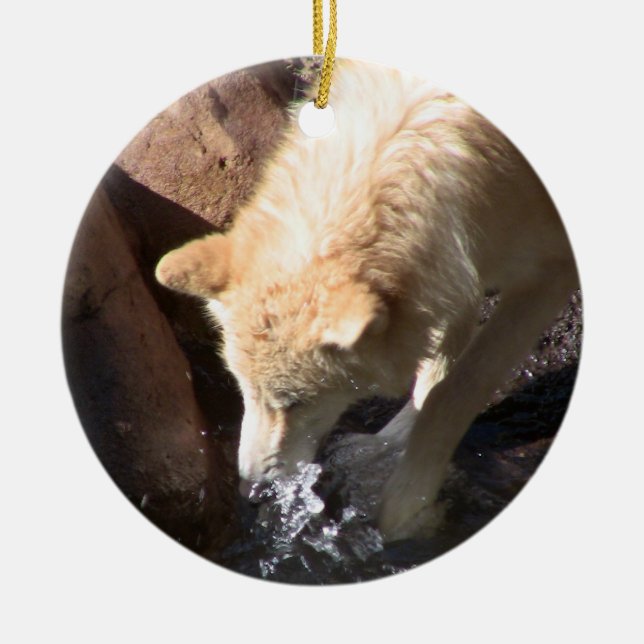 Grå serie för hotade arter för vargprydnad~ julgransprydnad keramik (Framsidan)