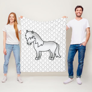 Grå Shetlandsponny Söt Tecknad Illustration Fleecefilt