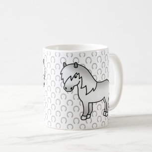 Grå Shetlandsponny Söt Tecknad Illustration Kaffemugg