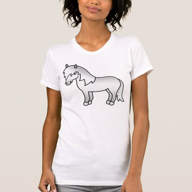 Grå Shetlandsponny Söt Tecknad Illustration T Shirt (Framsida)