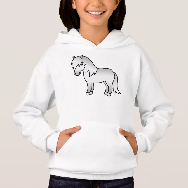 Grå Shetlandsponny Söt Tecknad Illustration T Shirt (Framsida)
