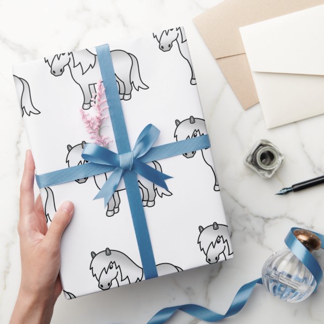 Grå Shetlandsponny Söt Tecknad Ponny Mönster Presentpapper (Gifting)
