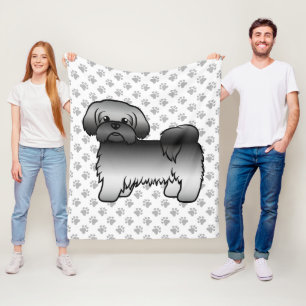 Grå Shih Tzu Söt Tecknad Hundillustration Fleecefilt