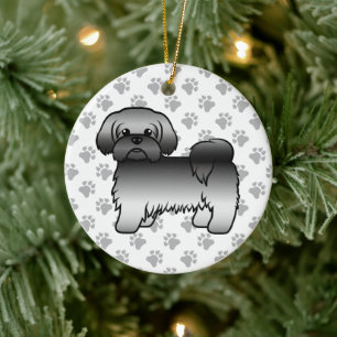 Grå Shih Tzu Söt Tecknad Hundillustration Julgransprydnad Keramik