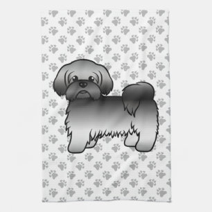 Grå Shih Tzu Söt Tecknad Hundillustration Kökshandduk