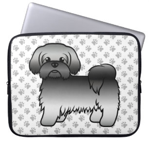 Grå Shih Tzu Söt Tecknad Hundillustration Laptop Fodral