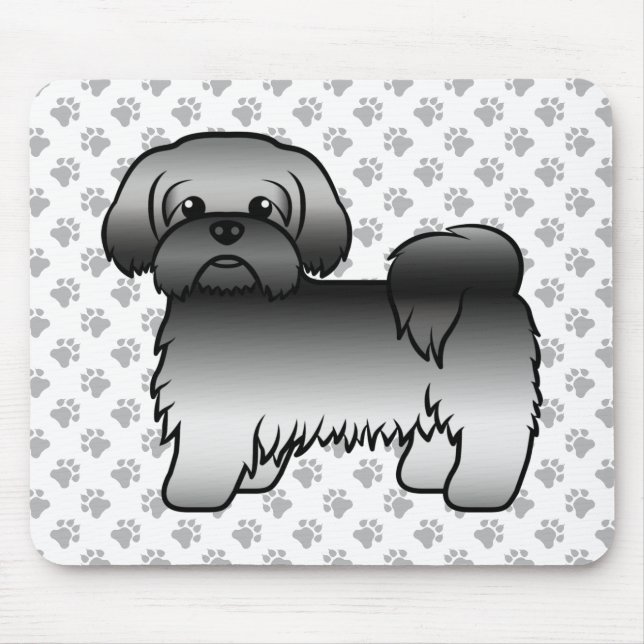 Grå Shih Tzu Söt Tecknad Hundillustration Musmatta (Framsidan)