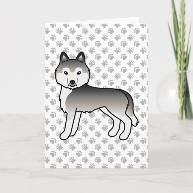 Grå sibirisk husky söt seriehund kort (Framsida)