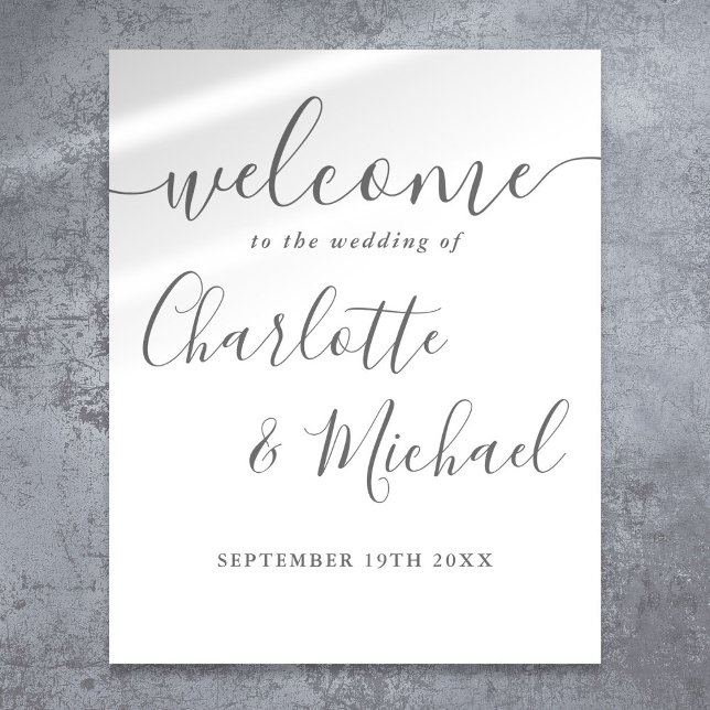 Grå signaturskript bröllops välkomstskylt poster (Gray Signature Script Wedding Welcome Sign)