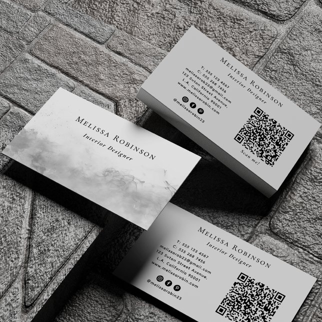 Grå Silver Abstrakt Rök QR-kod & Sociala Medier Visitkort (Skapare uppladdad)