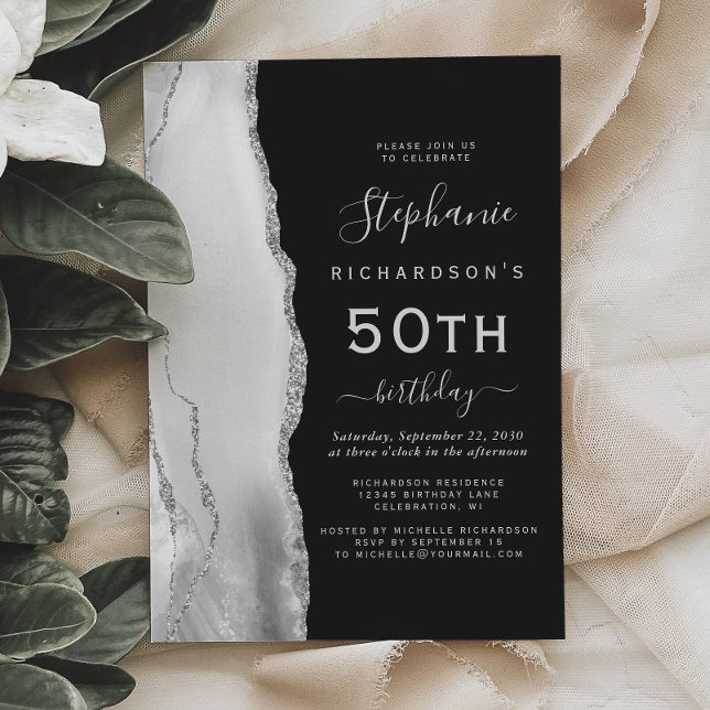 Grå Silver Agat Mörk 50-årsdag Inbjudningar (Skapare uppladdad)