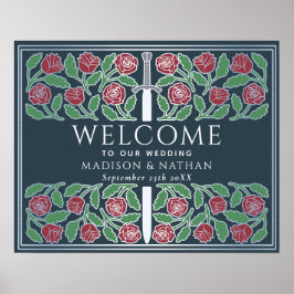 Grå Silver Blommig Kunglig Bröllops Välkomstskylt Poster