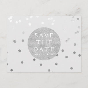 Grå & Silver Glänsande Konfettiprickar Spara Datum Meddelande Vykort